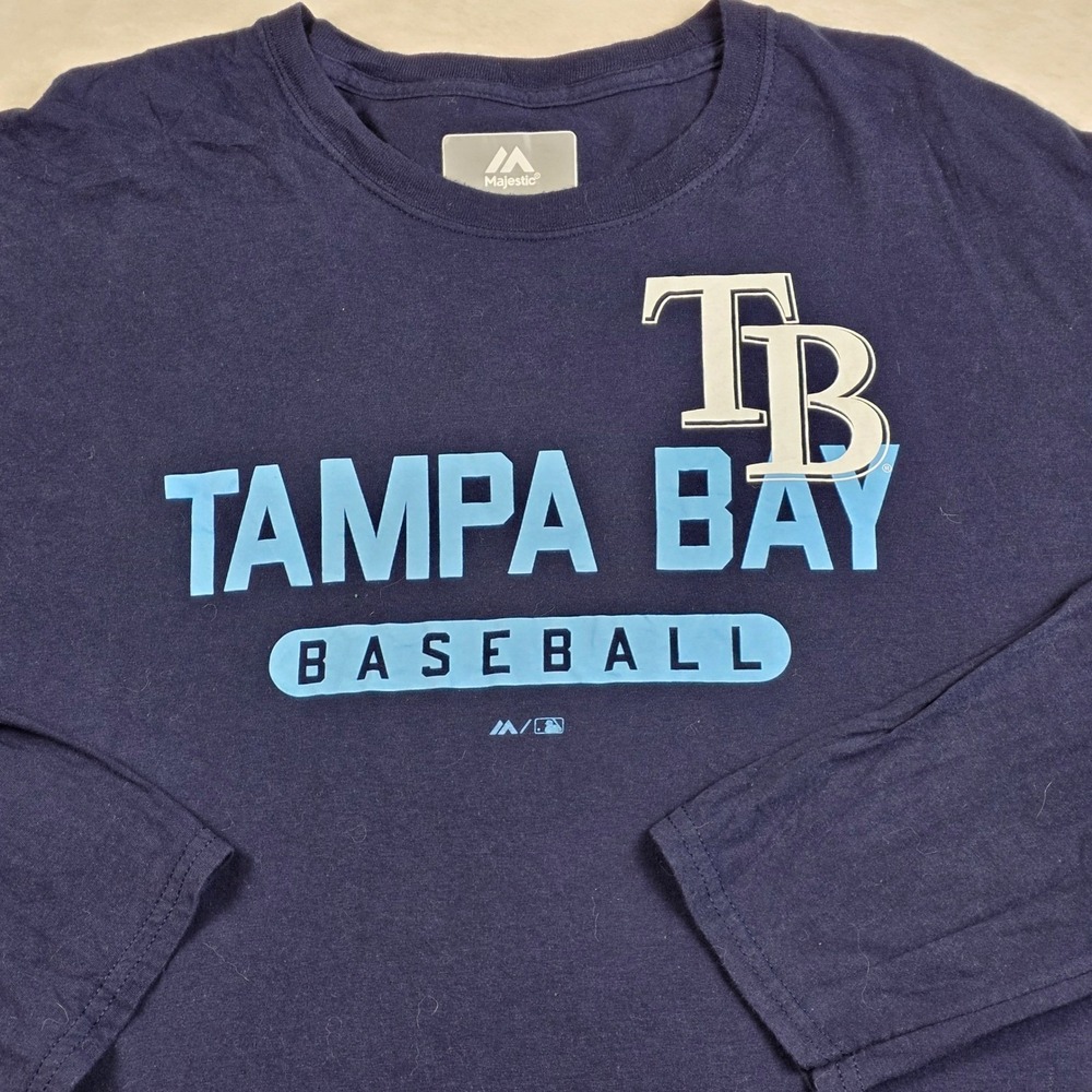 Majestic Tampa Bay Baseball Mens‎ XL Navy Blue Excellent Long Sleeve Tee